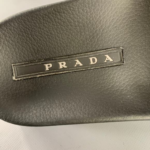 PRADA Size 8 Black & White Logo Rubber Slide Sandals main image 8